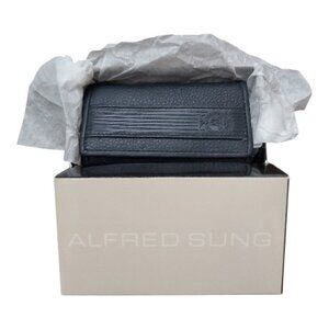 Alfred Sung Real Leather Key Holder with Detachable Key Chain Black NWT